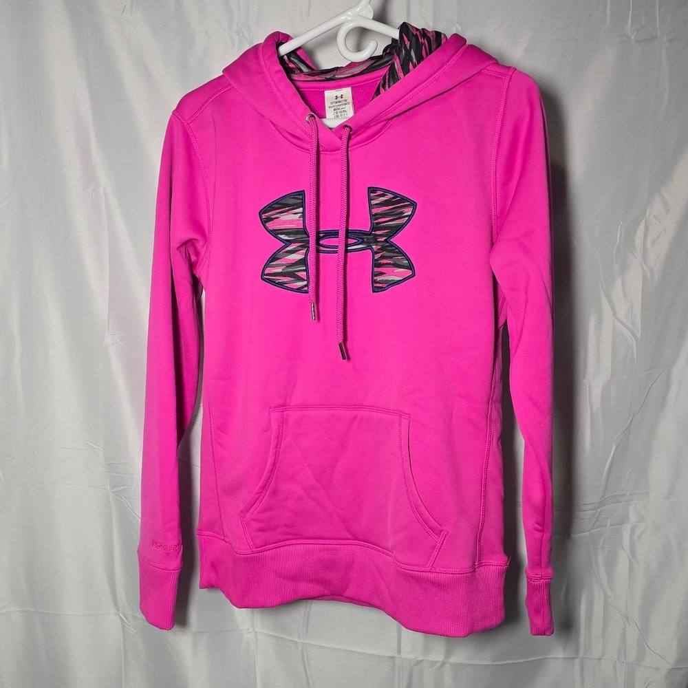 Under Armour Storm 1 Hoodie Womens Small Pink Camo Logo Pullover Sweatshirt